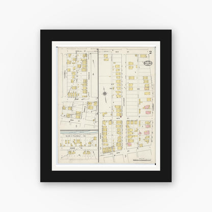 Old map wall art mockup — black gallery frame with white mat — Sanborn Fire Insurance Map from Bellaire, Belmont County, Ohio (1915), Sheet #0002