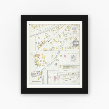 Old map wall art mockup — black gallery frame with white mat — Sanborn Fire Insurance Map from Galesburg, Kalamazoo County, Michigan (1899) - Complete Map Set