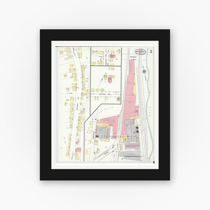 Old map wall art mockup — black gallery frame with white mat — Sanborn Fire Insurance Map from Bridgeport, Belmont County, Ohio (1910), Sheet #0005
