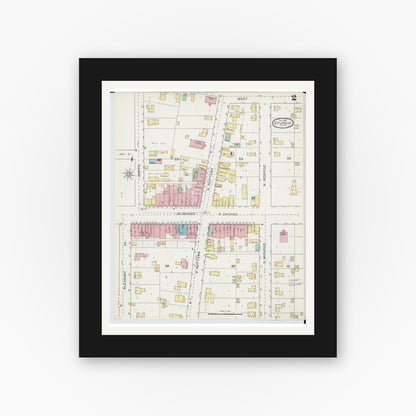 Old map wall art mockup — black gallery frame with white mat — Sanborn Fire Insurance Map from Sturgis, Saint Joseph County, Michigan (1892), Sheet #0002