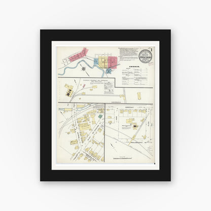 Old map wall art mockup — black gallery frame with white mat — Sanborn Fire Insurance Map from Barnesboro, Cambria County, Pennsylvania (1910), Sheet #0001