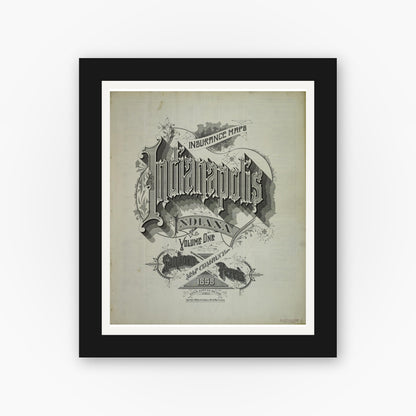 Old map wall art mockup — black gallery frame with white mat — Sanborn Fire Insurance Map from Indianapolis, Marion County, Indiana (1898), Sheet #0001