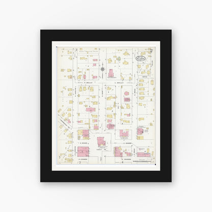 Old map wall art mockup — black gallery frame with white mat — Sanborn Fire Insurance Map from Hillsboro, Montgomery County, Illinois (1912), Sheet #0002