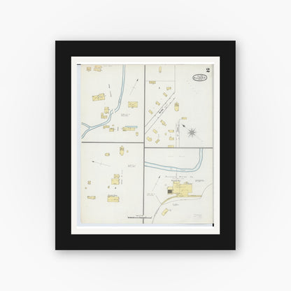 Old map wall art mockup — black gallery frame with white mat — Sanborn Fire Insurance Map from Allouez, Keweenaw And Houghton Counties, Michigan (1895), Sheet #0002