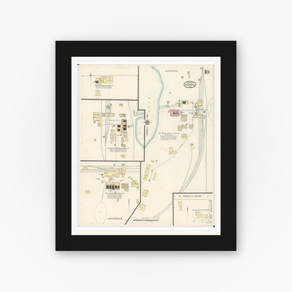 Old map wall art mockup — black gallery frame with white mat — Sanborn Fire Insurance Map from Herrin, Williamson County, Illinois (1913), Sheet #0010
