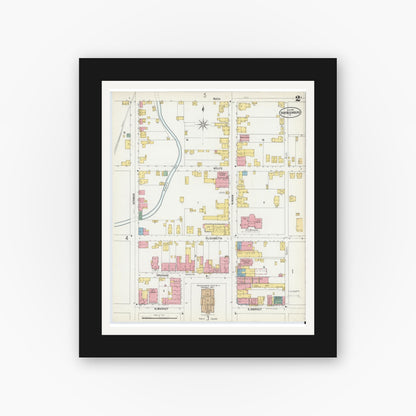 Old map wall art mockup — black gallery frame with white mat — Sanborn Fire Insurance Map from Harrisonburg, Independent Cities, Virginia (1902), Sheet #0002