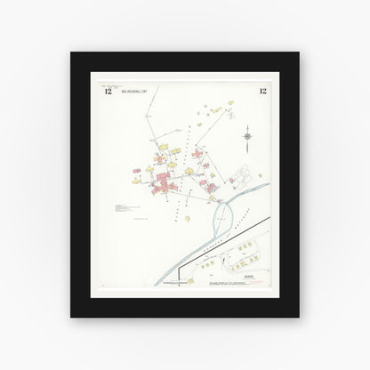 Old map wall art mockup — black gallery frame with white mat — Sanborn Fire Insurance Map from New Providence, Union County, New Jersey (1938), Sheet #0012