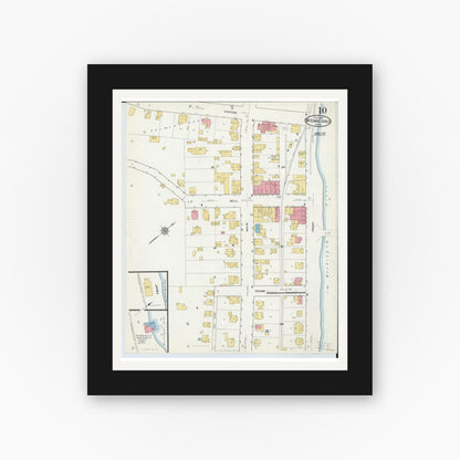 Old map wall art mockup — black gallery frame with white mat — Sanborn Fire Insurance Map from McConnelsville, Morgan County, Ohio (1917), Sheet #0010