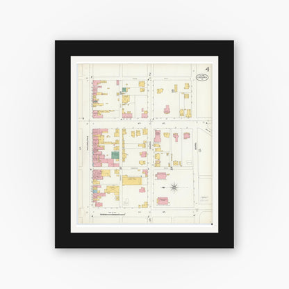 Old map wall art mockup — black gallery frame with white mat — Sanborn Fire Insurance Map from Indiana, Indiana County, Pennsylvania (1903), Sheet #0004