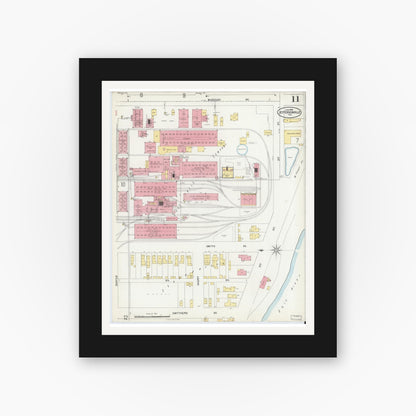 Old map wall art mockup — black gallery frame with white mat — Sanborn Fire Insurance Map from Jeffersonville, Clark County, Indiana (1898), Sheet #0011