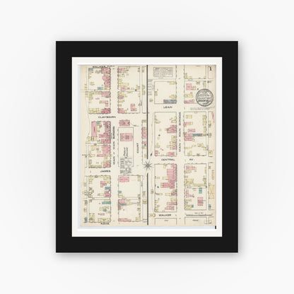 Old map wall art mockup — black gallery frame with white mat — Sanborn Fire Insurance Map from Brookville, Franklin County, Indiana (1883) - Complete Map Set