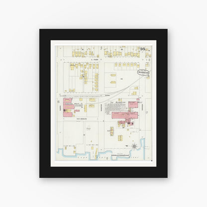 Old map wall art mockup — black gallery frame with white mat — Sanborn Fire Insurance Map from Wilmington, New Hanover County, North Carolina (1898), Sheet #0016
