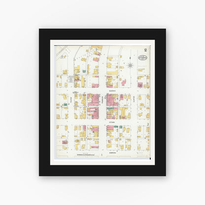 Old map wall art mockup — black gallery frame with white mat — Sanborn Fire Insurance Map from Richwood, Union County, Ohio (1900), Sheet #0002