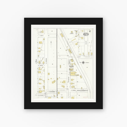 Old map wall art mockup — black gallery frame with white mat — Sanborn Fire Insurance Map from Memphis, Scotland County, Missouri (1921), Sheet #0004