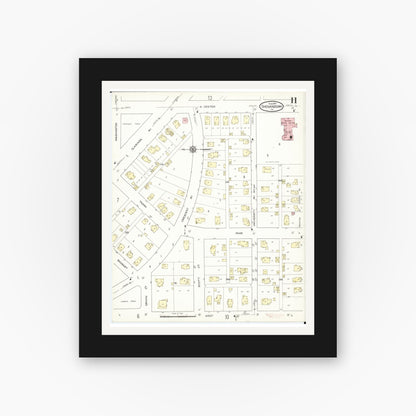 Old map wall art mockup — black gallery frame with white mat — Sanborn Fire Insurance Map from Shenandoah, Page County, Iowa (1914), Sheet #0011