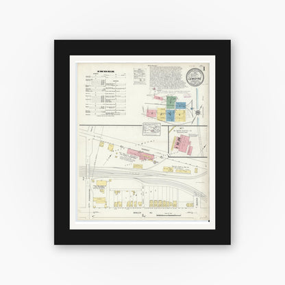 Old map wall art mockup — black gallery frame with white mat — Sanborn Fire Insurance Map from Lemoyne, Cumberland County, Pennsylvania (1913), Sheet #0001