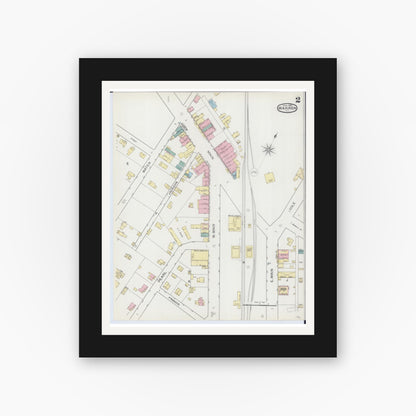 Old map wall art mockup — black gallery frame with white mat — Sanborn Fire Insurance Map from Warren, Jo Daviess County, Illinois (1893), Sheet #0002