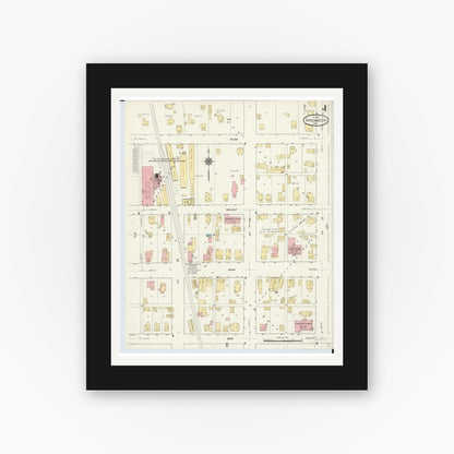 Old map wall art mockup — black gallery frame with white mat — Sanborn Fire Insurance Map from Tipp City, Miami County, Ohio (1911), Sheet #0004