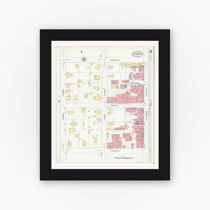 Old map wall art mockup — black gallery frame with white mat — Sanborn Fire Insurance Map from Goldsboro, Wayne County, North Carolina (1908), Sheet #0004