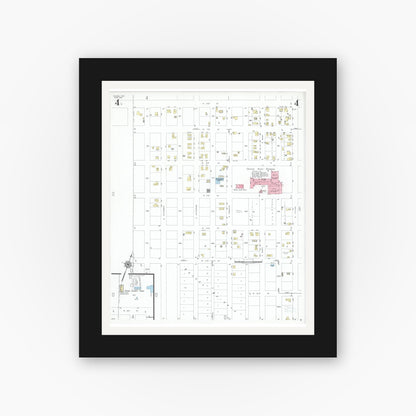 Old map wall art mockup — black gallery frame with white mat — Sanborn Fire Insurance Map from Crane, Crane County, Texas (1951), Sheet #0004