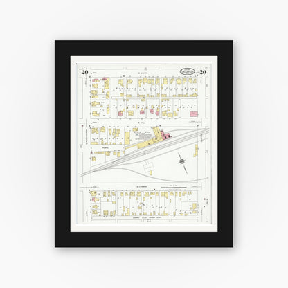 Old map wall art mockup — black gallery frame with white mat — Sanborn Fire Insurance Map from Circleville, Pickaway County, Ohio (1927), Sheet #0020