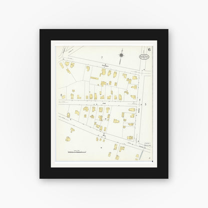 Old map wall art mockup — black gallery frame with white mat — Sanborn Fire Insurance Map from Hamilton, Madison County, New York (1911), Sheet #0006