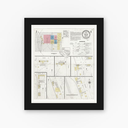 Old map wall art mockup — black gallery frame with white mat — Sanborn Fire Insurance Map from Tulia, Swisher County, Texas (1927) - Complete Map Set