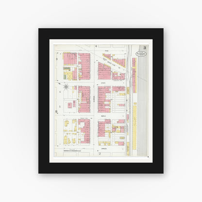Old map wall art mockup — black gallery frame with white mat — Sanborn Fire Insurance Map from Texarkana, Bowie County, Texas (1900), Sheet #0003