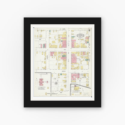 Old map wall art mockup — black gallery frame with white mat — Sanborn Fire Insurance Map from Little Falls, Morrison County, Minnesota (1892), Sheet #0002