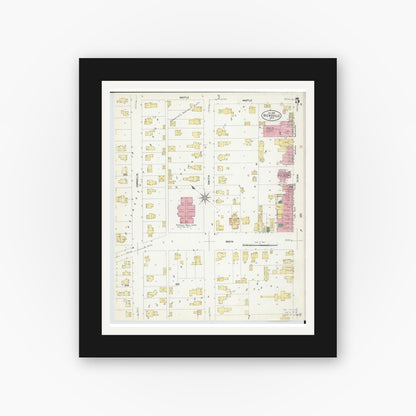 Old map wall art mockup — black gallery frame with white mat — Sanborn Fire Insurance Map from Hicksville, Defiance County, Ohio (1908), Sheet #0005