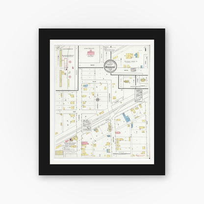 Old map wall art mockup — black gallery frame with white mat — Sanborn Fire Insurance Map from Woodburn, Allen County, Indiana (1917) - Complete Map Set