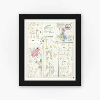 Old map wall art mockup — black gallery frame with white mat — Sanborn Fire Insurance Map from Mount Morris, Ogle County, Illinois (1912), Sheet #0001