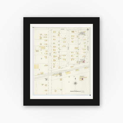 Old map wall art mockup — black gallery frame with white mat — Sanborn Fire Insurance Map from Armada, Macomb County, Michigan (1907), Sheet #0003