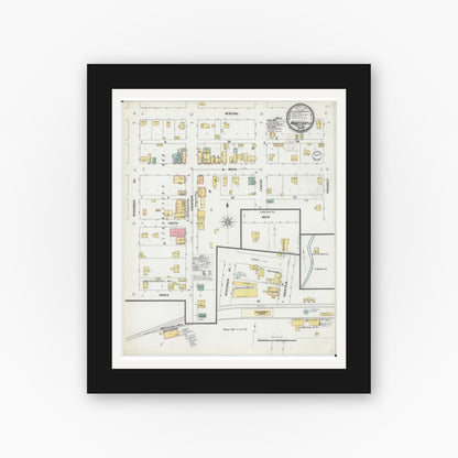 Old map wall art mockup — black gallery frame with white mat — Sanborn Fire Insurance Map from Montfort, Grant County, Wisconsin (1899), Sheet #0001