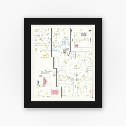 Old map wall art mockup — black gallery frame with white mat — Sanborn Fire Insurance Map from Decorah, Winneshiek County, Iowa (1914), Sheet #0010