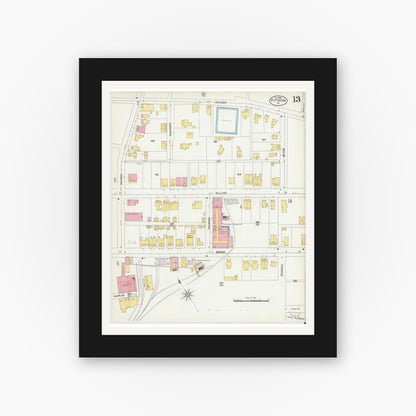 Old map wall art mockup — black gallery frame with white mat — Sanborn Fire Insurance Map from Pittston, Luzerne County, Pennsylvania (1903), Sheet #0013