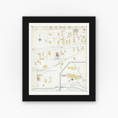 Old map wall art mockup — black gallery frame with white mat — Sanborn Fire Insurance Map from Oconto, Oconto County, Wisconsin (1904), Sheet #0005