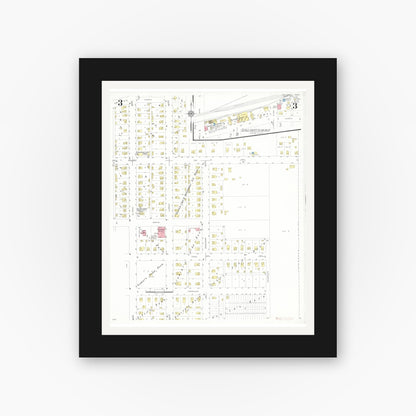 Old map wall art mockup — black gallery frame with white mat — Sanborn Fire Insurance Map from Holstein, Ida County, Iowa (1933), Sheet #0003