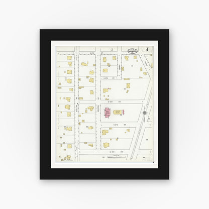 Old map wall art mockup — black gallery frame with white mat — Sanborn Fire Insurance Map from Lancaster, Dallas County, Texas (1921), Sheet #0004