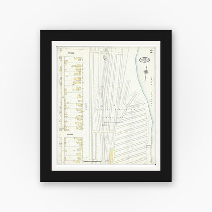 Old map wall art mockup — black gallery frame with white mat — Sanborn Fire Insurance Map from Peshtigo, Marinette County, Wisconsin (1911), Sheet #0002