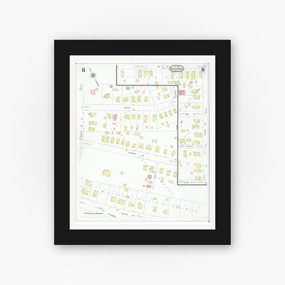 Old map wall art mockup — black gallery frame with white mat — Sanborn Fire Insurance Map from Willoughby, Lake County, Ohio (1931), Sheet #0008