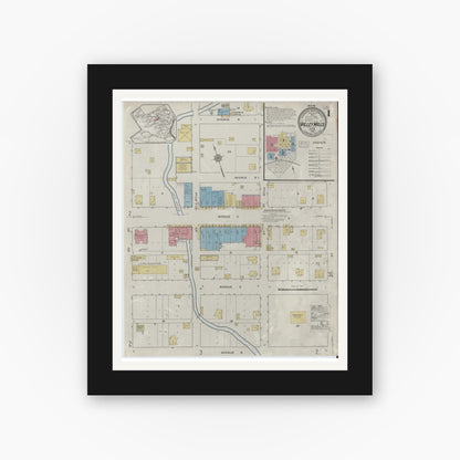 Old map wall art mockup — black gallery frame with white mat — Sanborn Fire Insurance Map from Valley Mills, Bosque County, Texas (1915) - Complete Map Set