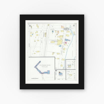 Old map wall art mockup — black gallery frame with white mat — Sanborn Fire Insurance Map from Thiensville, Ozaukee County, Wisconsin (1929), Sheet #0003
