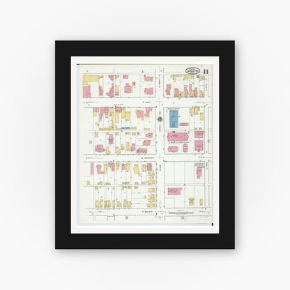 Old map wall art mockup — black gallery frame with white mat — Sanborn Fire Insurance Map from Lancaster, Fairfield County, Ohio (1919), Sheet #0011