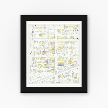 Old map wall art mockup — black gallery frame with white mat — Sanborn Fire Insurance Map from Aurora, Saint Louis County, Minnesota (1921), Sheet #0002
