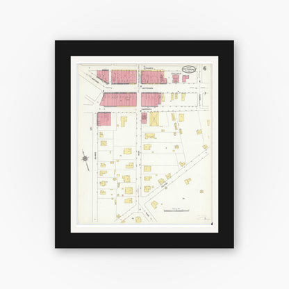 Old map wall art mockup — black gallery frame with white mat — Sanborn Fire Insurance Map from Pittsburg, Camp County, Texas (1911), Sheet #0006
