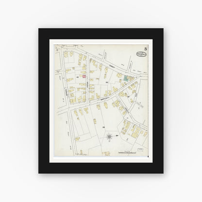 Old map wall art mockup — black gallery frame with white mat — Sanborn Fire Insurance Map from Beverly, Essex County, Massachusetts (1891), Sheet #0005