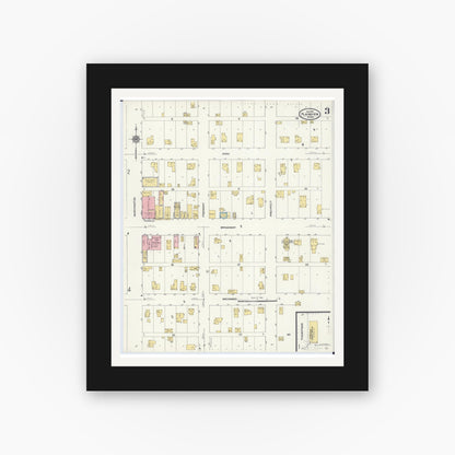 Old map wall art mockup — black gallery frame with white mat — Sanborn Fire Insurance Map from Plainview, Wabasha County, Minnesota (1911), Sheet #0003