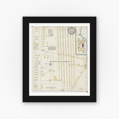 Old map wall art mockup — black gallery frame with white mat — Sanborn Fire Insurance Map from Atkinson, Iron County, Michigan (1893), Sheet #0001