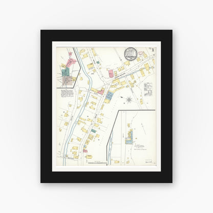 Old map wall art mockup — black gallery frame with white mat — Sanborn Fire Insurance Map from Placerville, El Dorado County, California (1895) - Complete Map Set